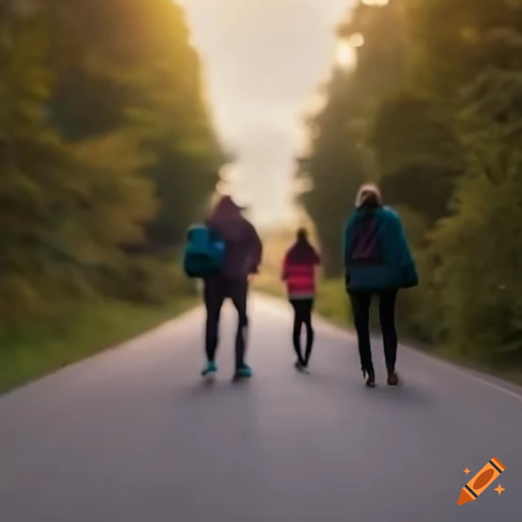 three people on the road