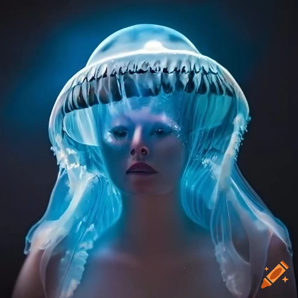 Futuristic fashion with jellyfish tentacles helmet