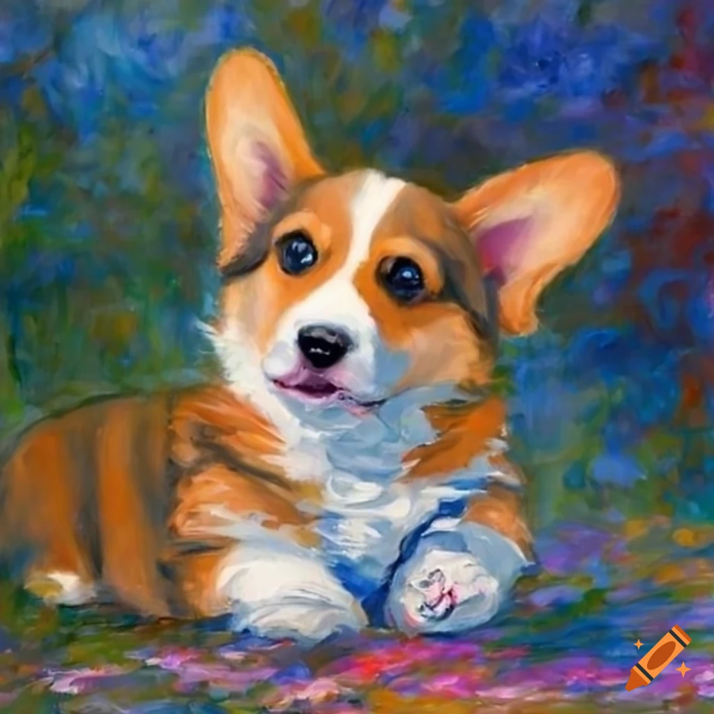 Corgi puppy in a monet-inspired painting on Craiyon