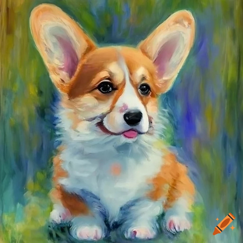 Corgi puppy in a Monet-inspired painting