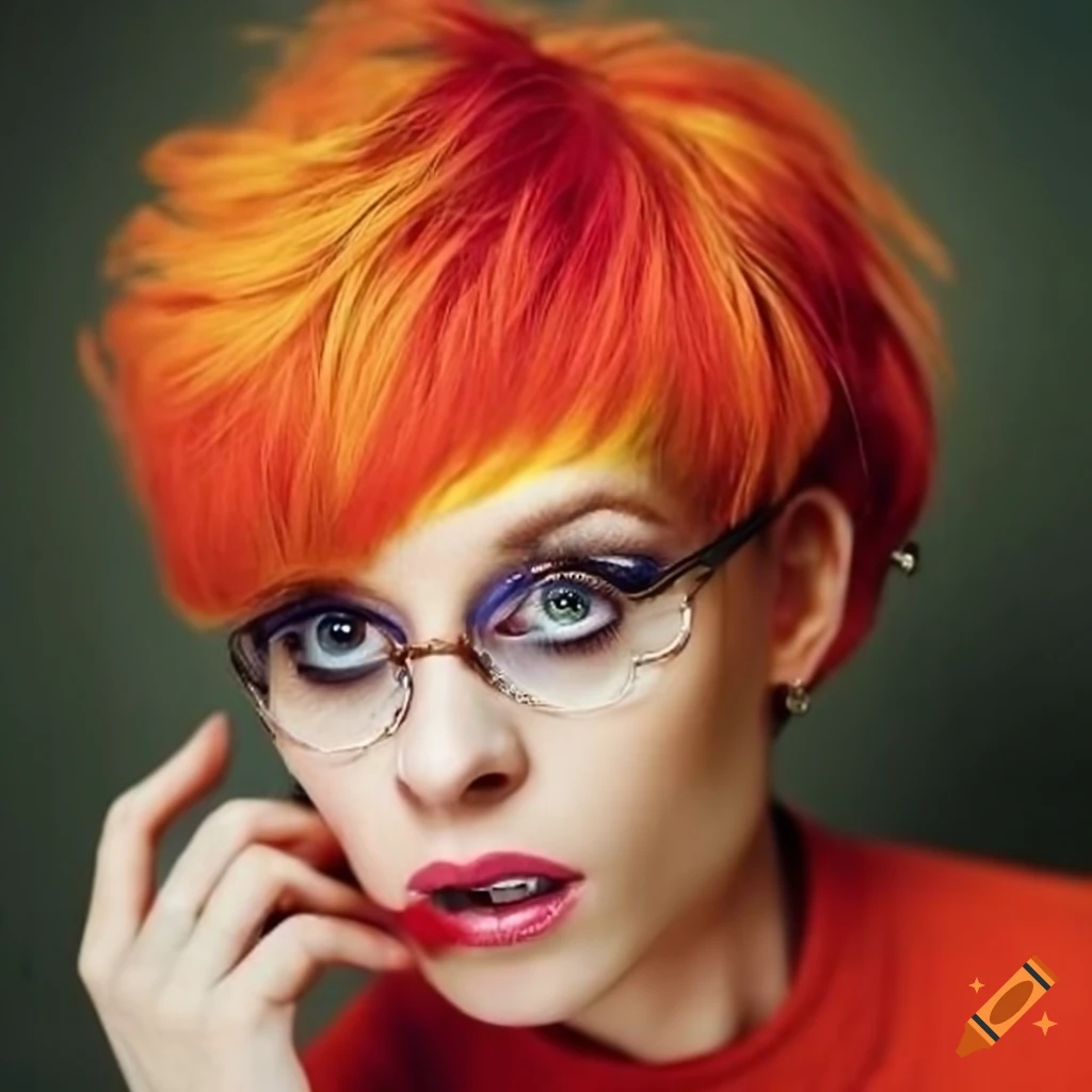 Artwork of a daphne/velma hybrid with a multicoloured mohawk on Craiyon