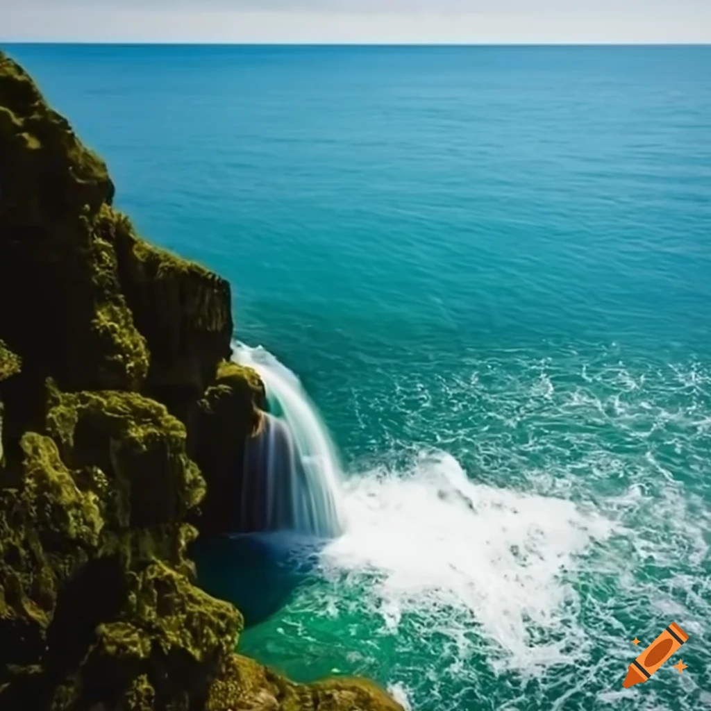 waterfall flowing into the sea