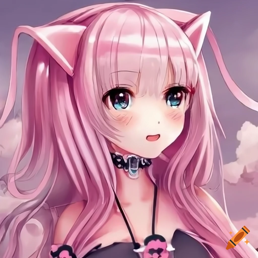 Kawaii pink neko cat anime girl on Craiyon