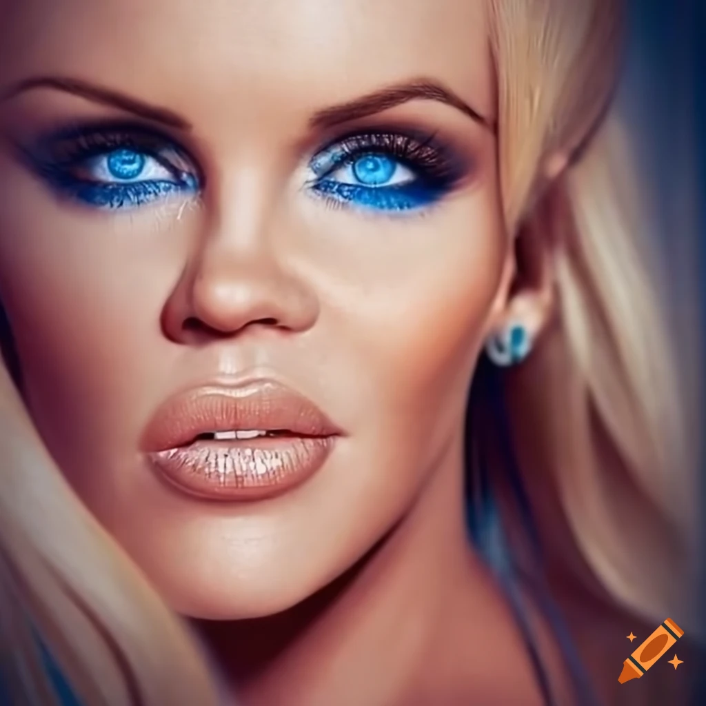 Beautiful Woman With Blond Hair And Blue Catlike Eyes 