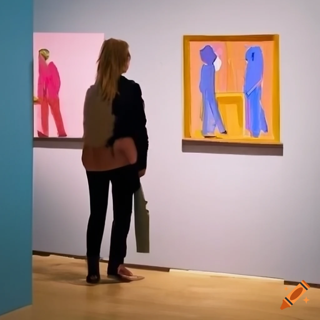 people at an art exhibition featuring David Hockney