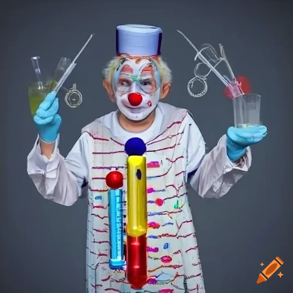 Science Clown Satirical image of a clown scientist experimenting in a lab on Craiyon