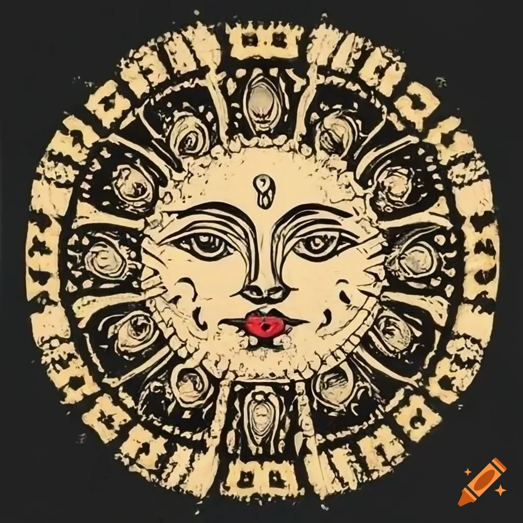 Heraldic Sun With Female Face In Black And White On Craiyon
