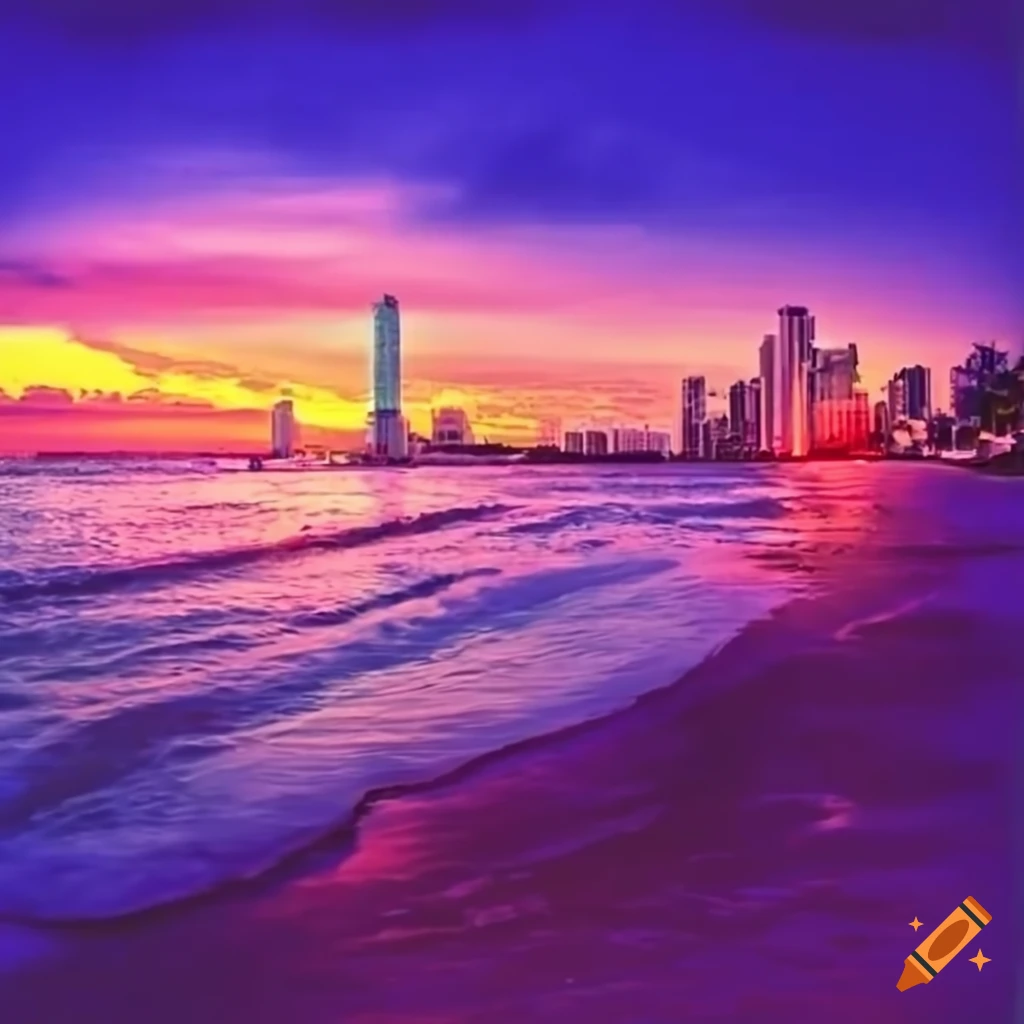 Retro Sunset At Miami Beach On Craiyon