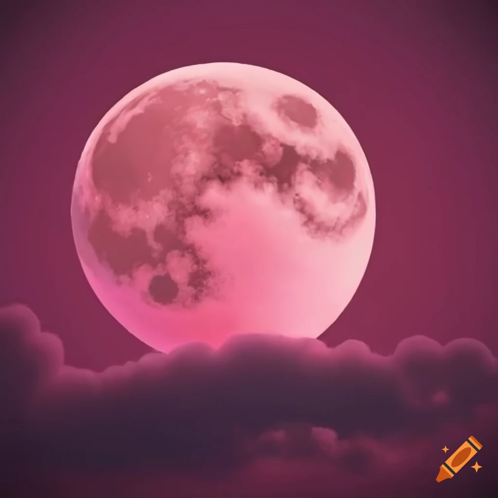 Pink moon illuminating the night sky