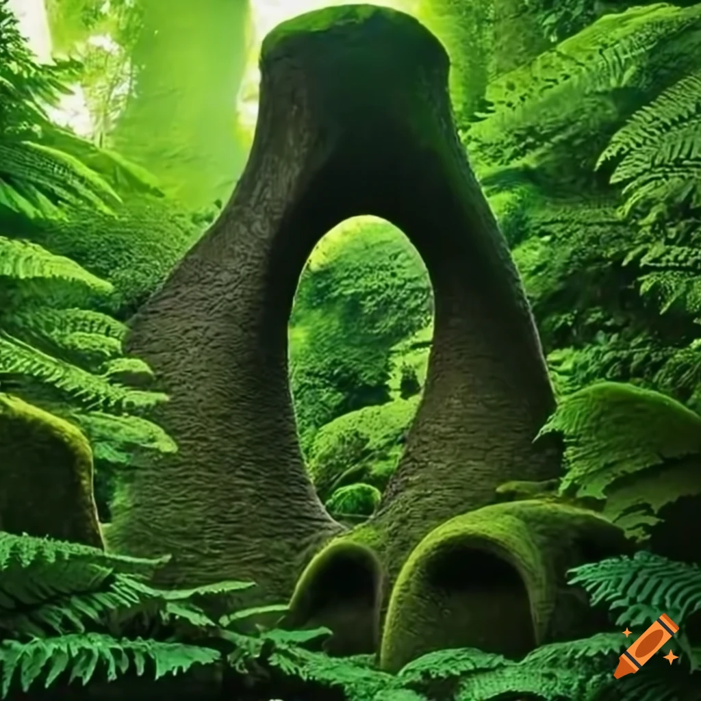 Medieval castle in a forest of giant ferns
