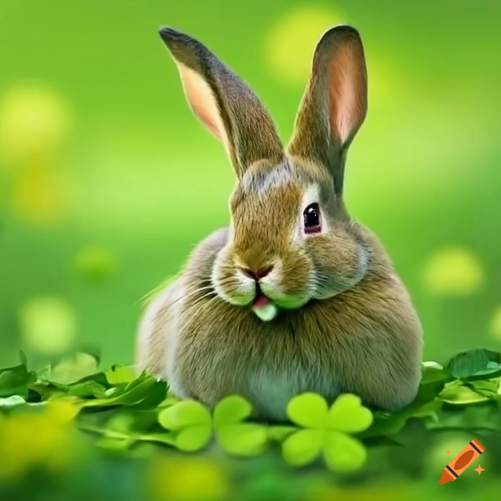Rabbit eating a lucky clover on Craiyon