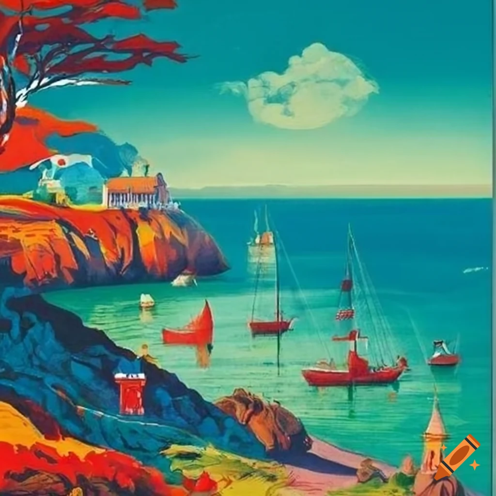 vintage travel poster of South Devon seaside