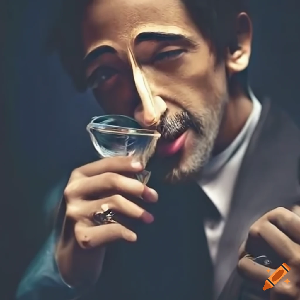 Adrien Brody smelling a luxurious fragrance