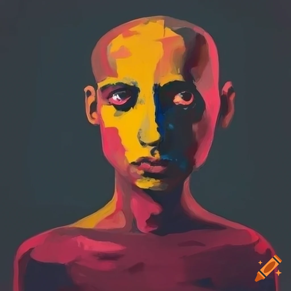 Minimalistic painting of a man on black background on Craiyon