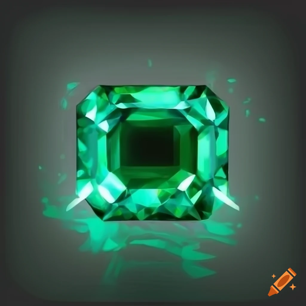 retro-style glowing emerald on dark background