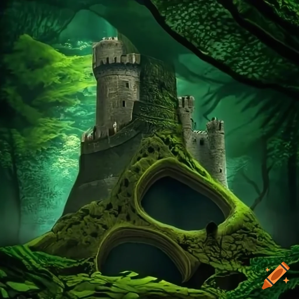 Medieval castle surrounded by giant ferns on Craiyon