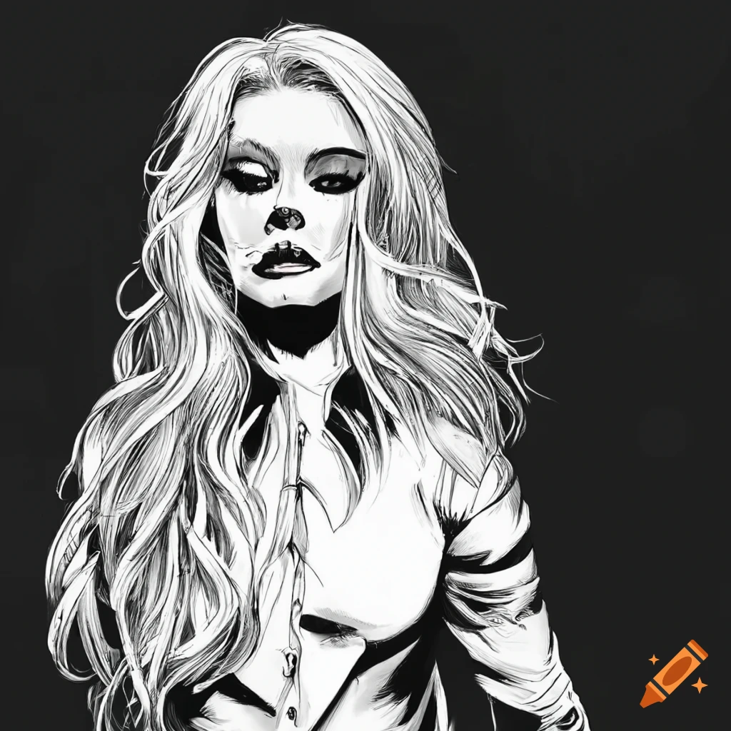 Ink comic art of blonde woman in white shirt on Craiyon