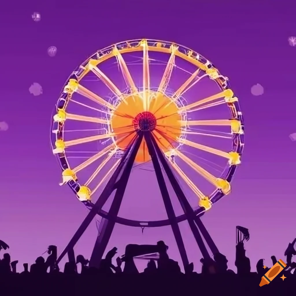 flat design music festival with ferris wheel and lights