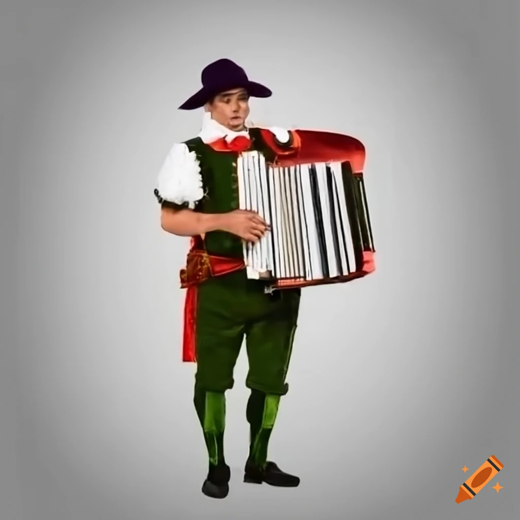 Swiss man playing accordion in traditional costume