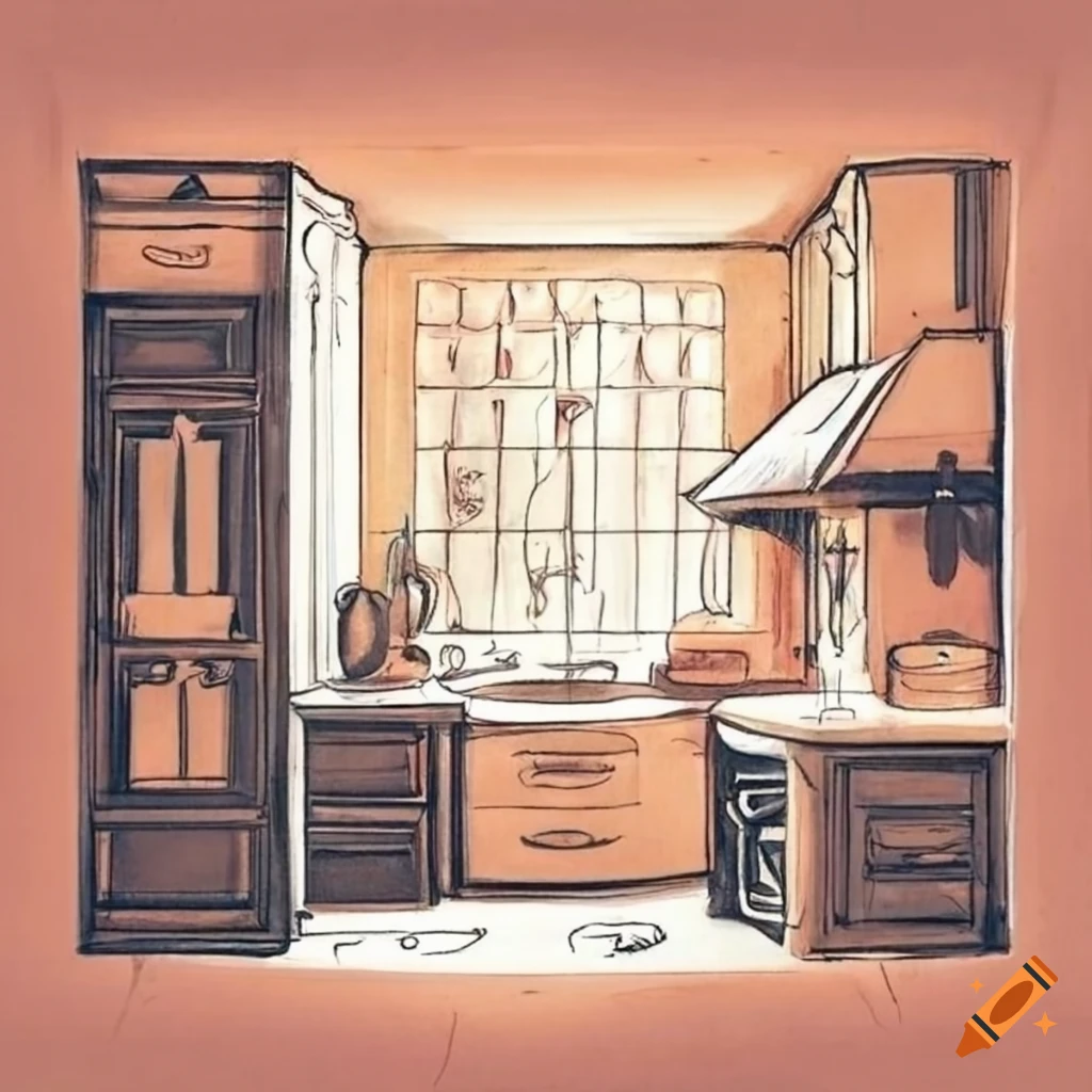 Kitchen with deep warm colors inspired by aubrey beardsley on Craiyon