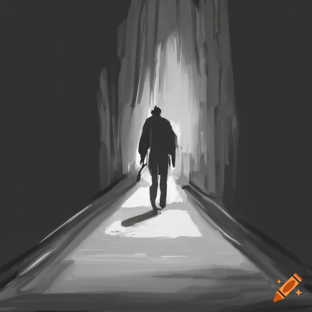 Drawing illustration sketch of man in suit walking 