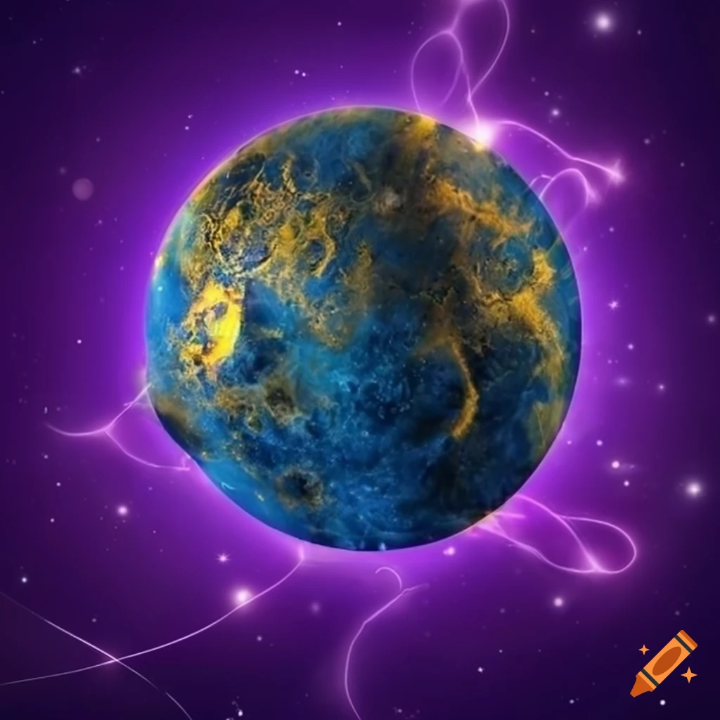 Purple and blue with electrical surges in space