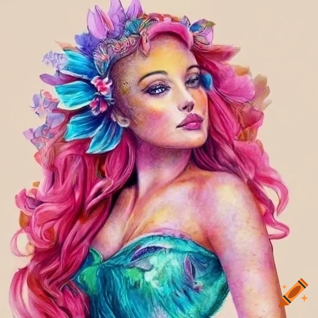 Beautiful Mermaid with Flower Crown · Creative Fabrica