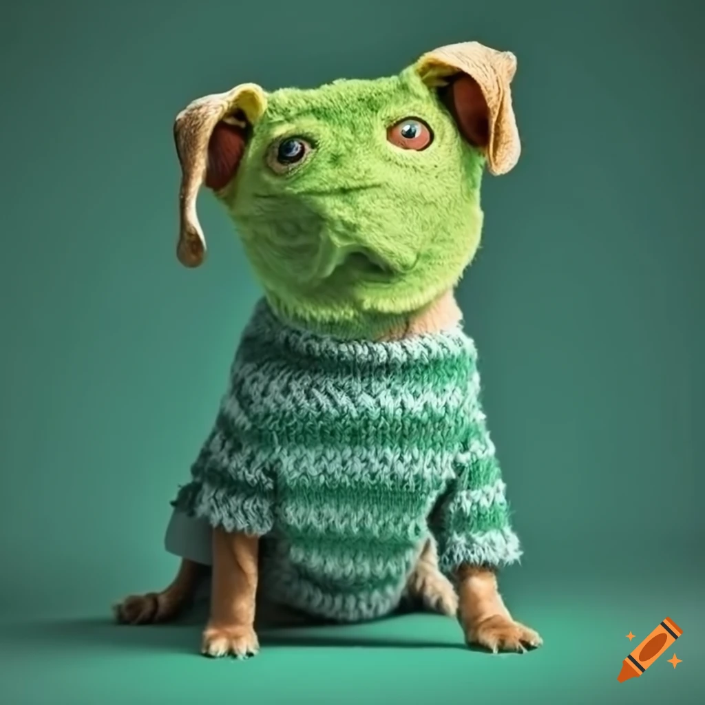 Frog wearing a dog-shaped sweater on Craiyon