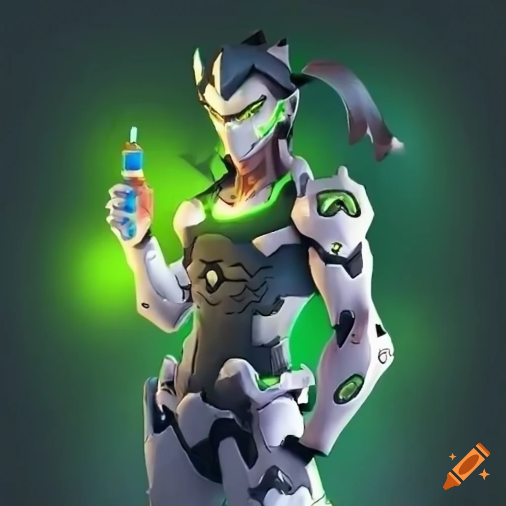 Genji holding a bottle of Sprite