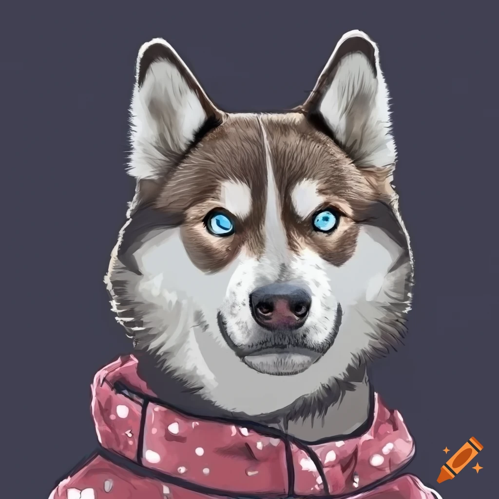 a husky puppy in the shore water anime