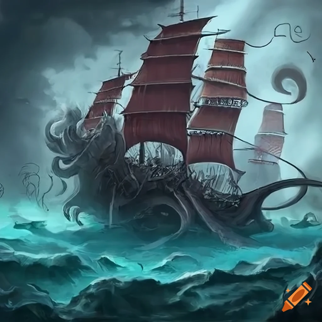 sea monster ship art