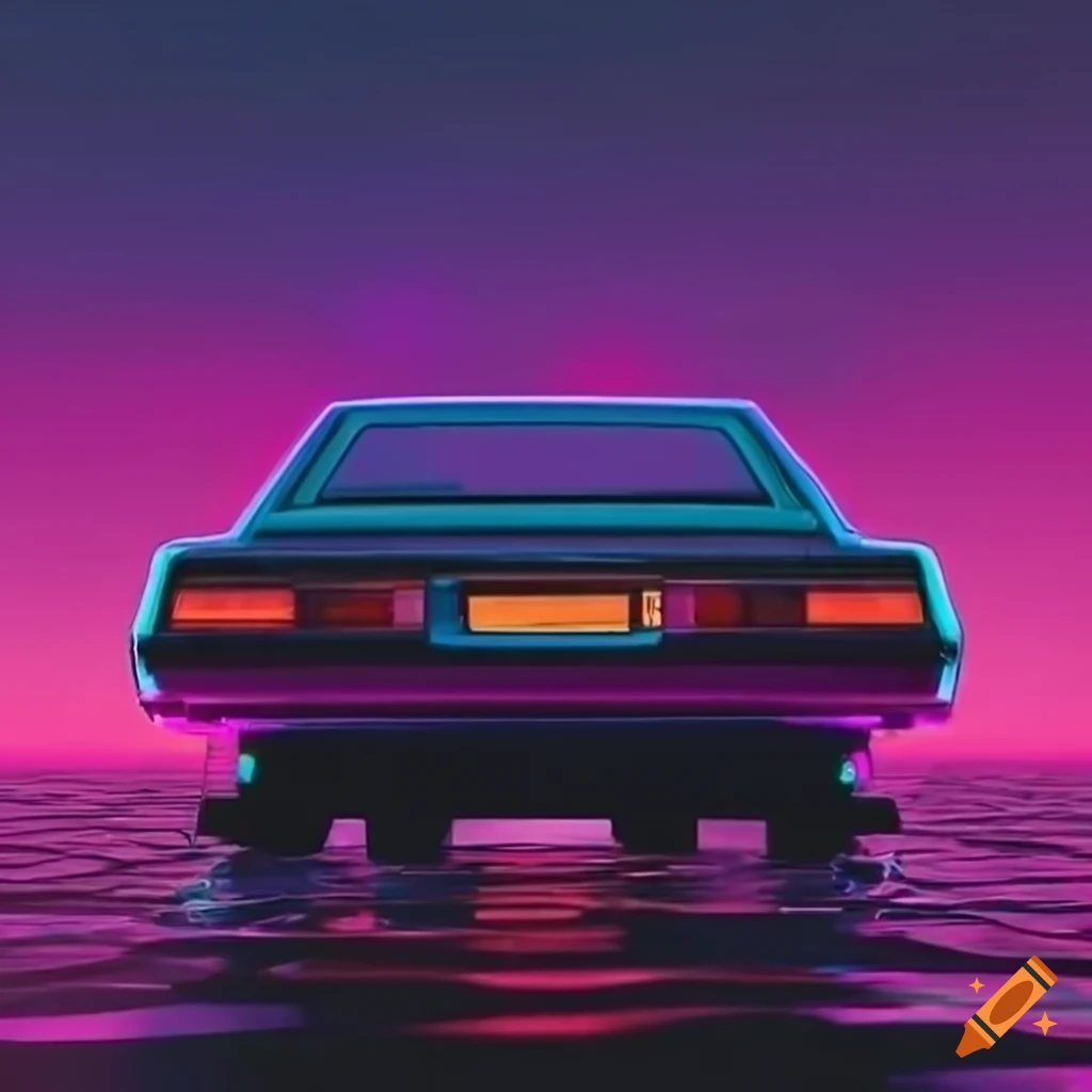 retro neon lit Toyota Camry on a synthwave track
