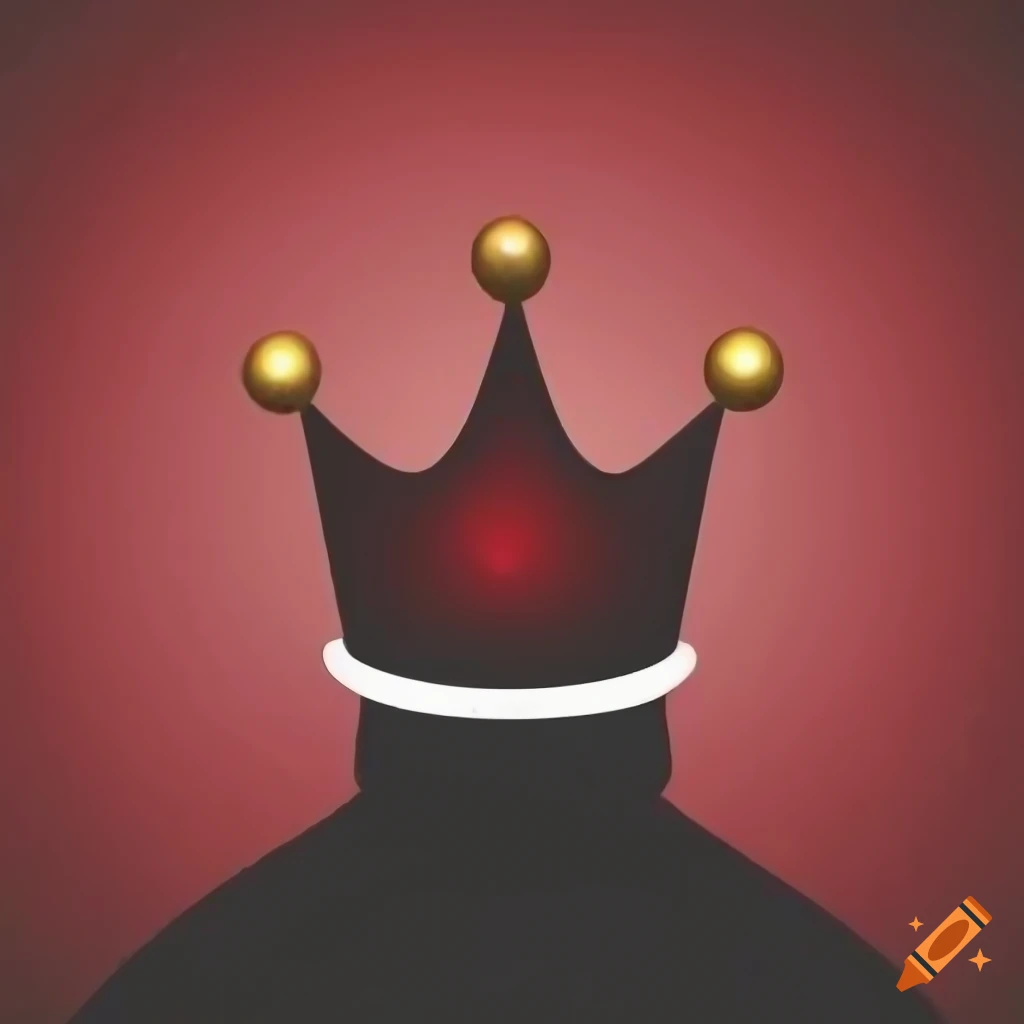 Dark character wearing a crown on a red background