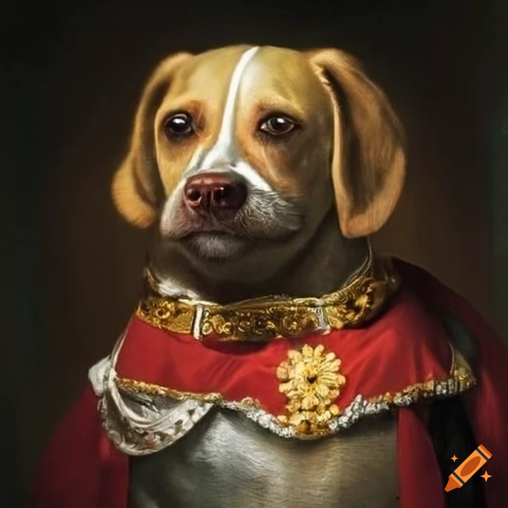 Portrait of a dog dressed as the king of france on Craiyon