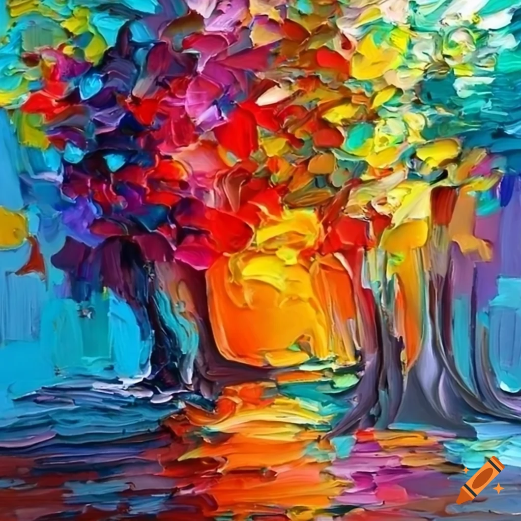 Vibrant abstract painting with impasto technique