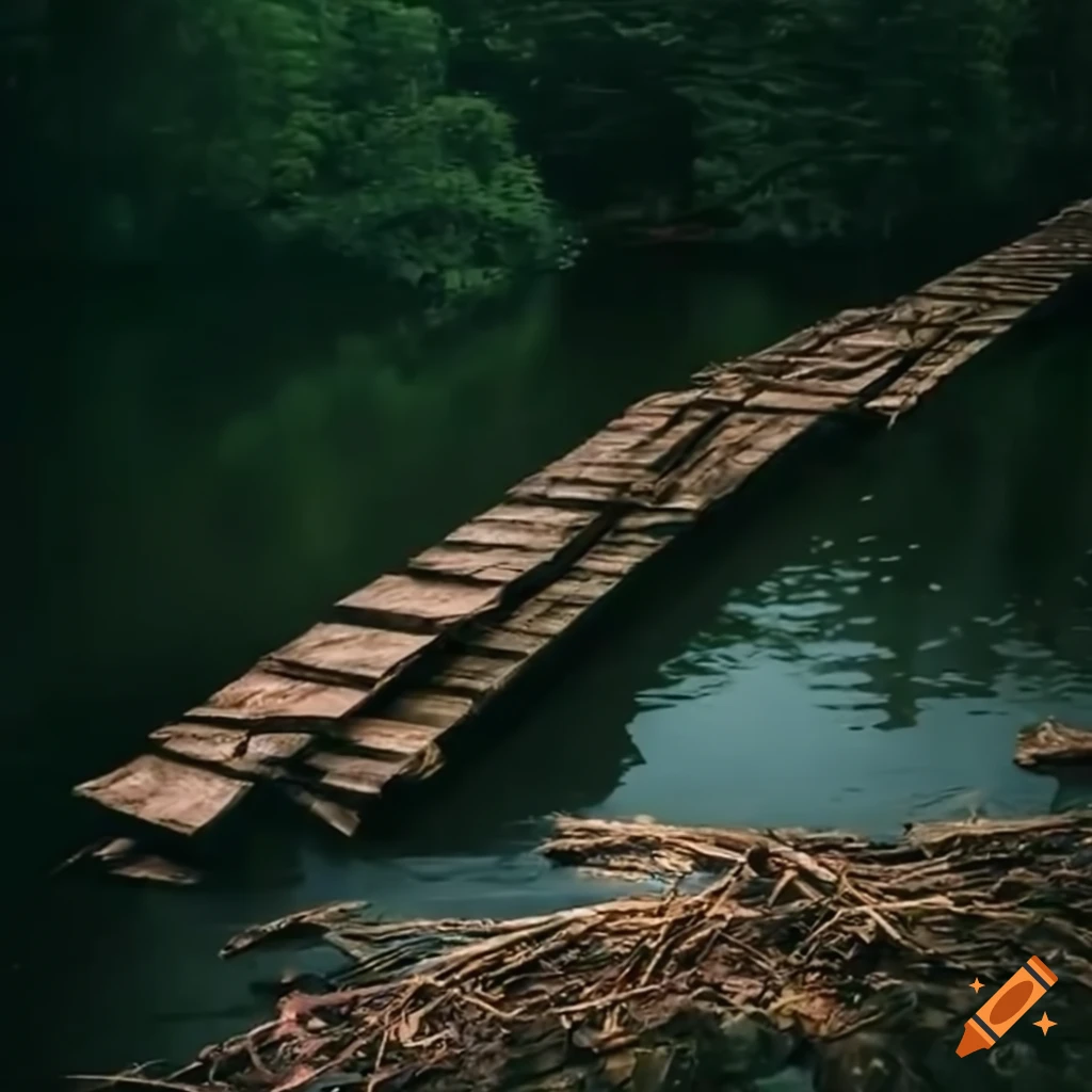 wooden bridge damaged by strong river current
