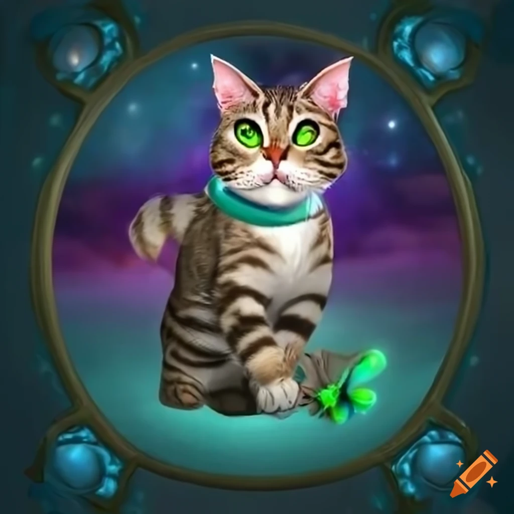 World of Warcraft style tabby cat playing with butterfly