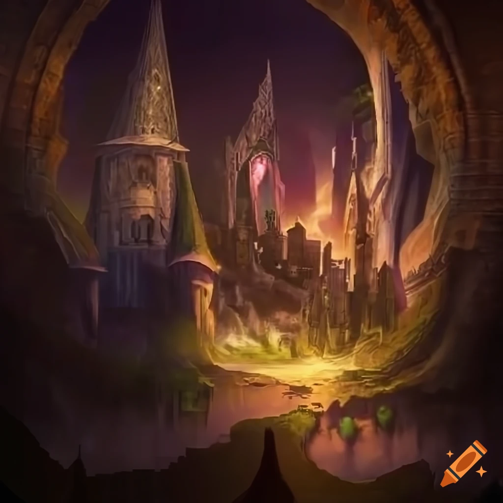 vibrant image of a wizard city in a mystical landscape