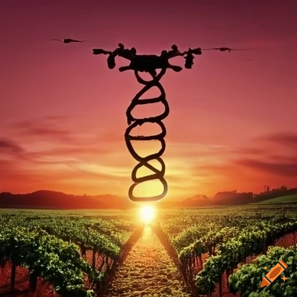 sunset photo of a vineyard from a drone's perspective
