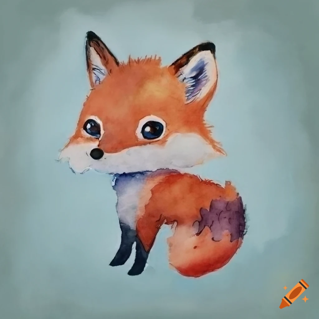 watercolor painting of a cute fox for a child's room
