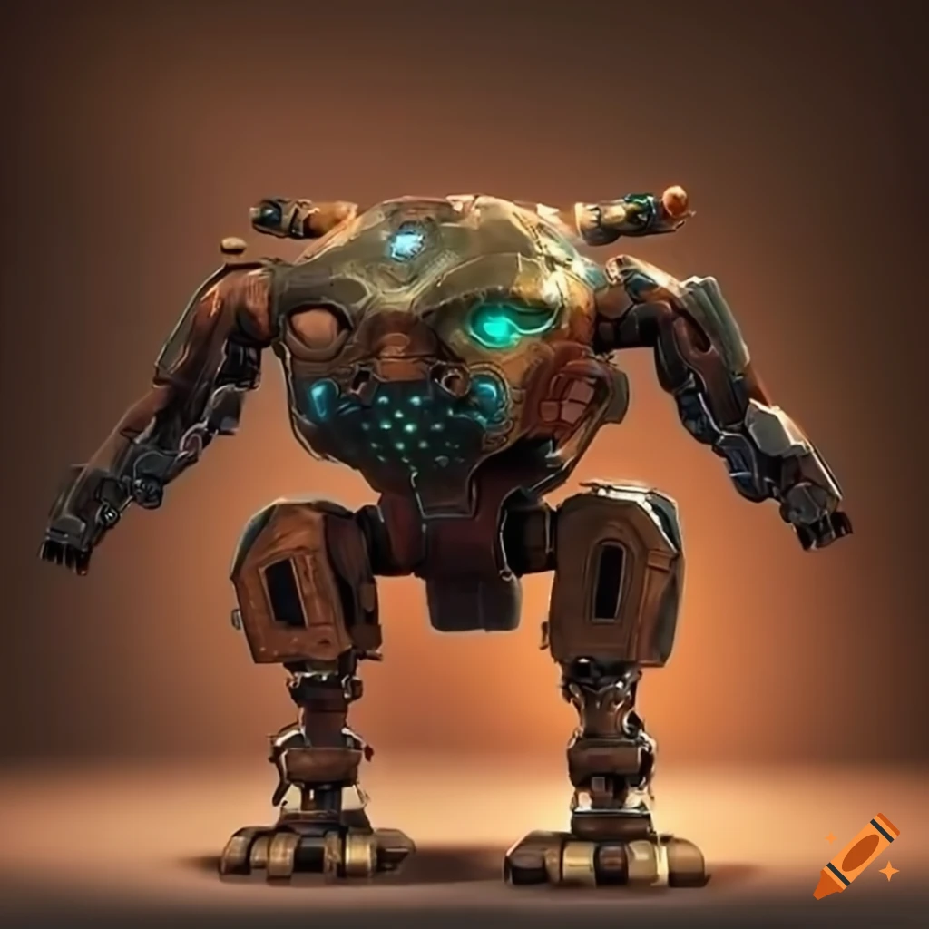 copper and brass biomechanical war robots