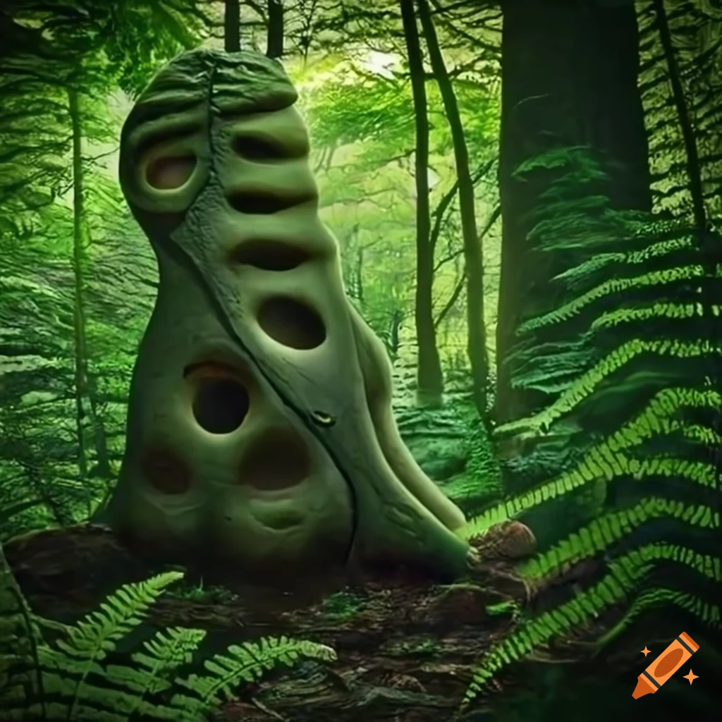 Biomorphic stone medieval keep in a forest on Craiyon
