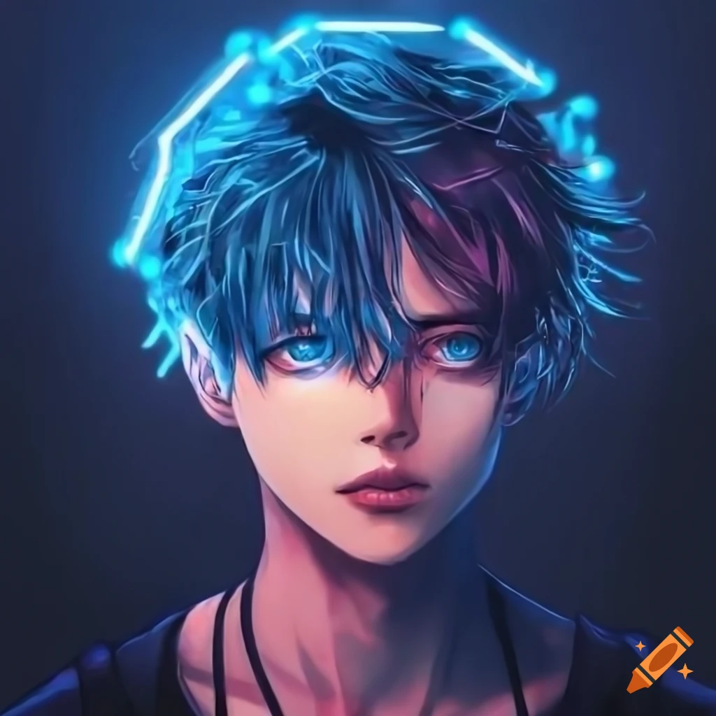 detailed painting of a handsome young man with neon lights