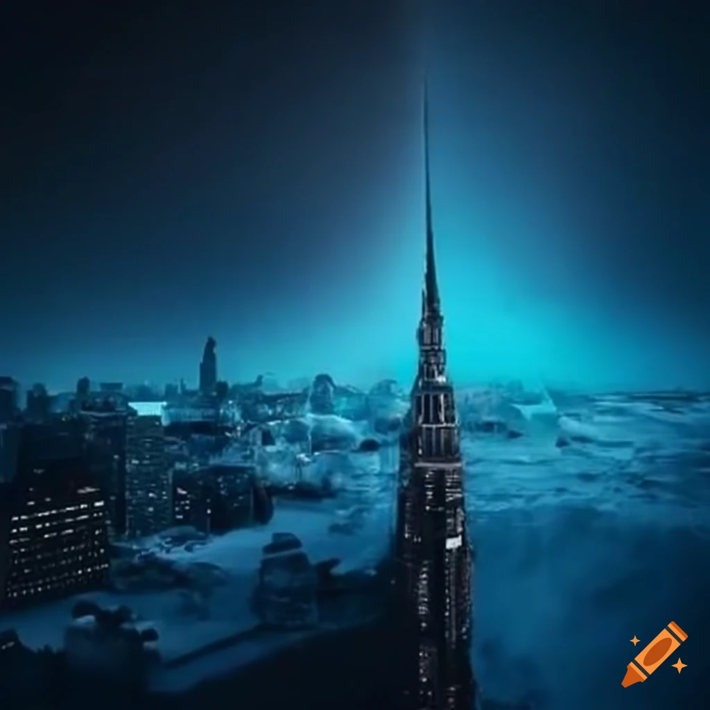 image of a city behind an ice wall