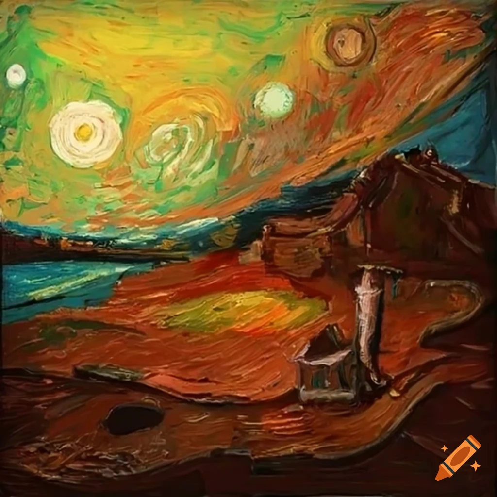 van Gogh-style painting of trash on Mars