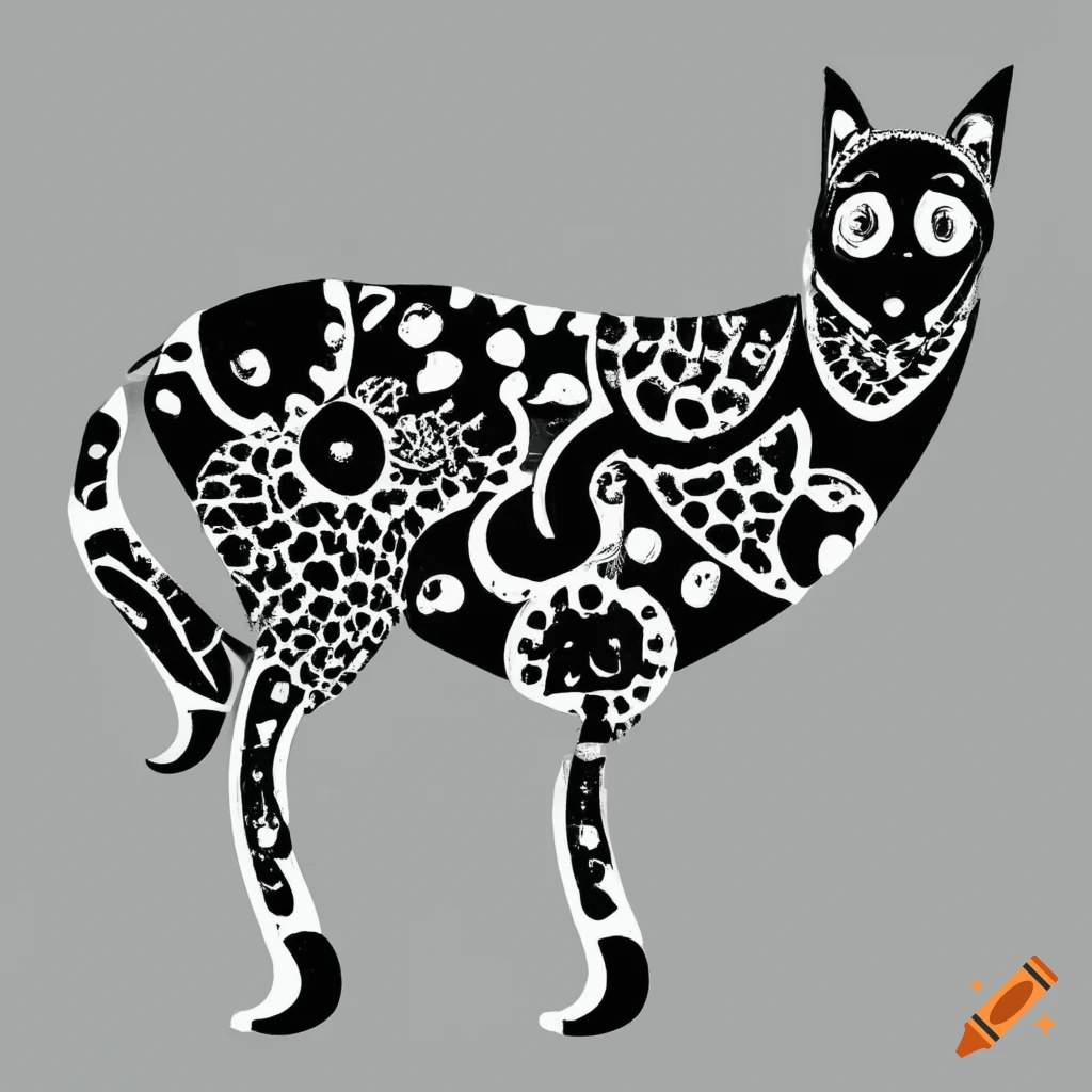 Folk art animal shapes in black and white on Craiyon