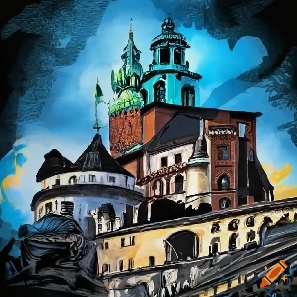 black ink dragon guarding Wawel castle T-shirt