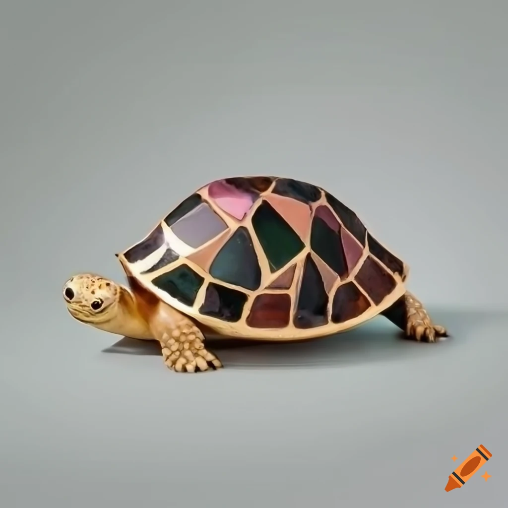 Geometric marble sculpture of a colorful hermann's tortoise on Craiyon