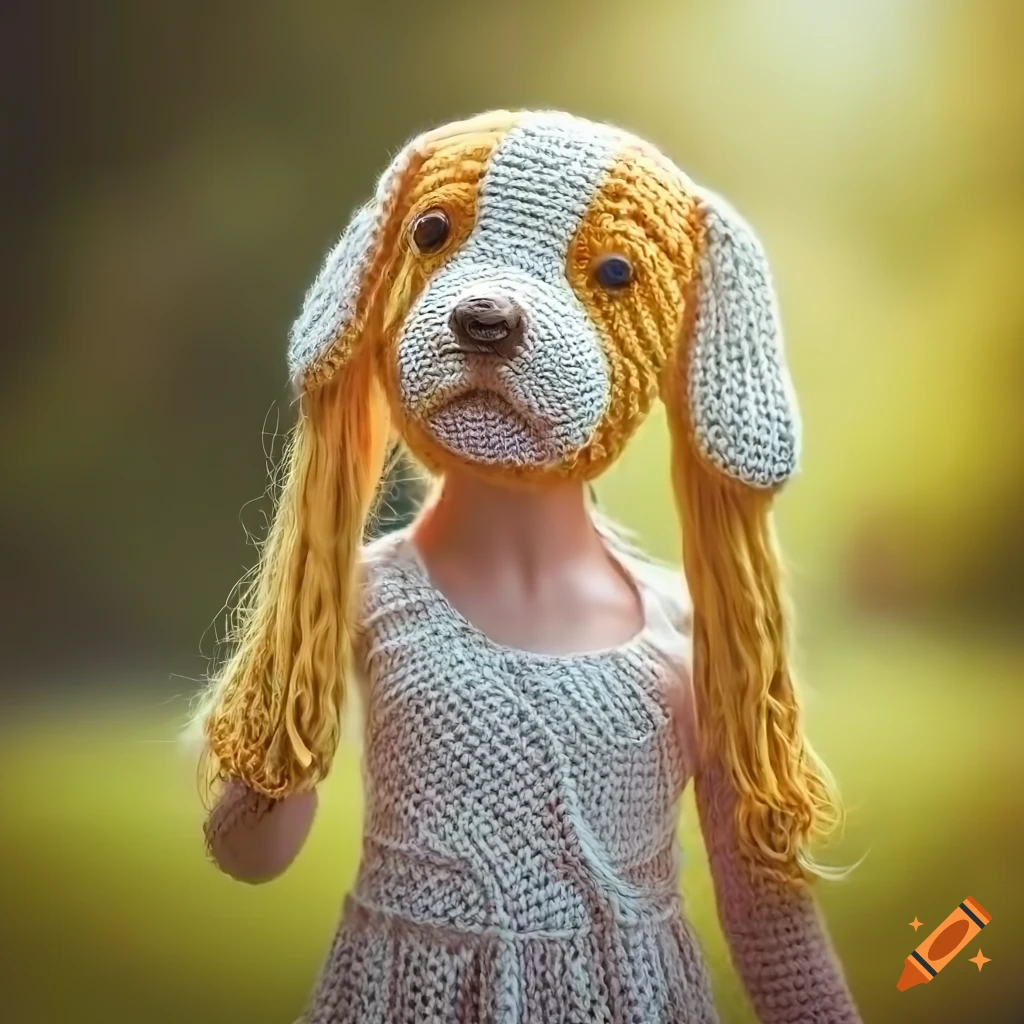 photorealistic sculpture of a knitted giant dog