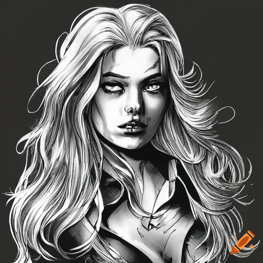 Black And White Comic Art Of A Blond Woman In White Collar Shirt On Craiyon 6368